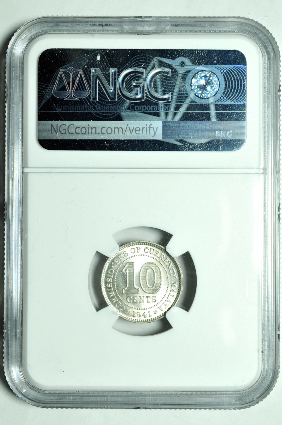 《竞宝斋》钱币微拍-第2场（0佣金包邮） 英属海峡殖民地10分银币 ngc ms62 