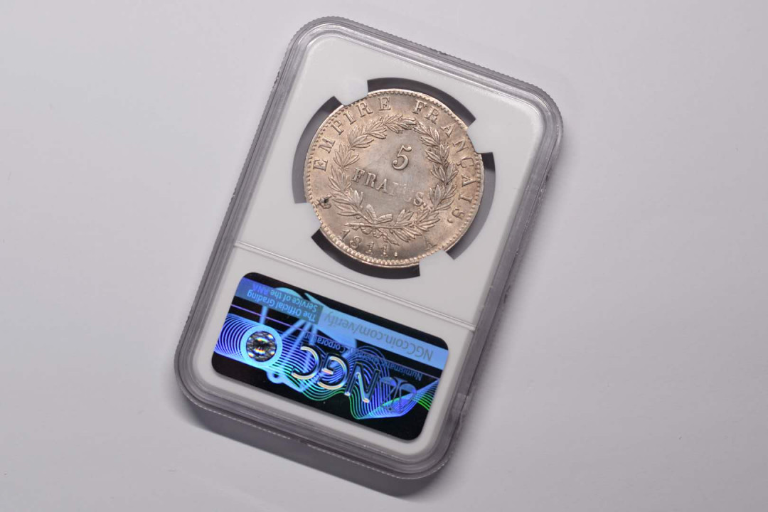 凡希社世界钱币微拍第一百六十八期 1811A法国拿破仑5法郎NGC-MS62收藏级！