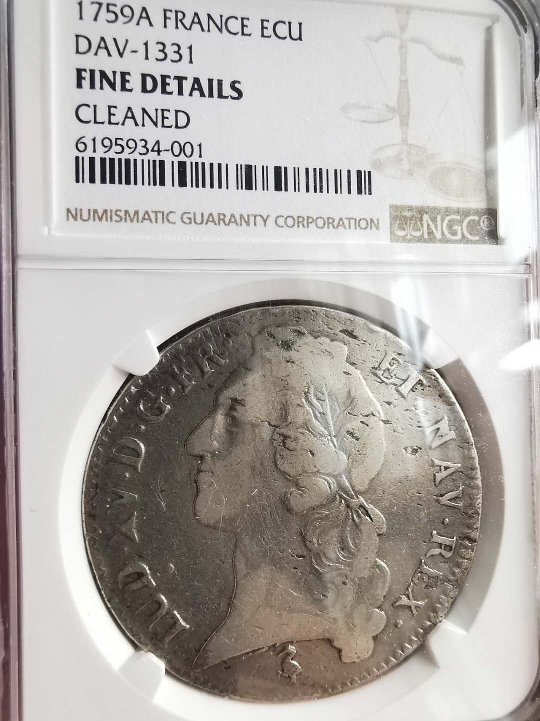 凡希社世界钱币微拍第一百六十八期 1759A法国路易十五埃居大银NGC