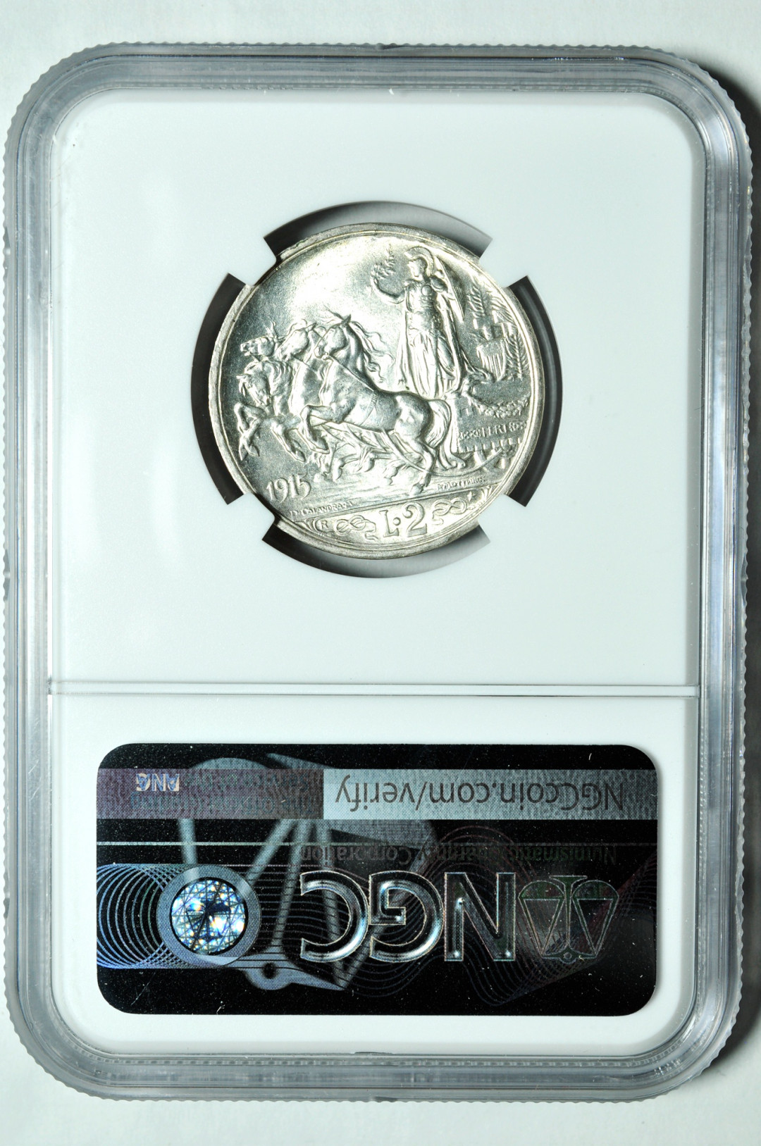 《竞宝斋》钱币微拍-第2场（0佣金包邮） NGC MS62意大利1915年2里拉 银币