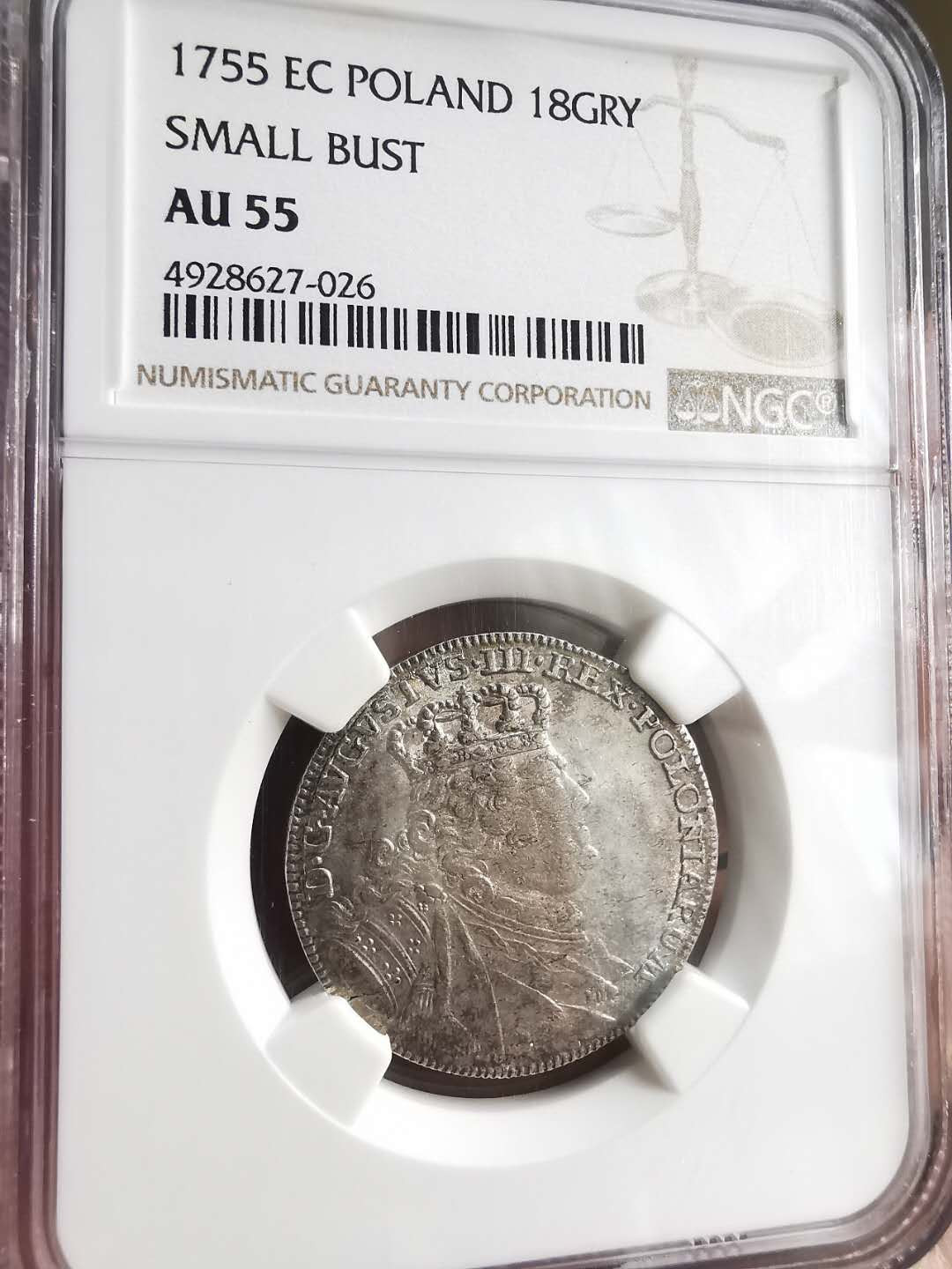 凡希社世界钱币微拍第一百六十八期 1755波兰18格罗申NGC-AU55