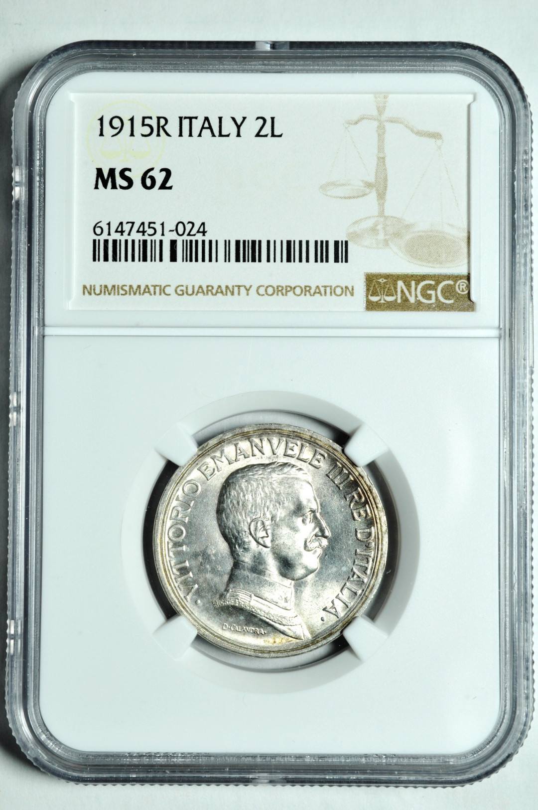 《竞宝斋》钱币微拍-第2场（0佣金包邮） NGC MS62意大利1915年2里拉 银币