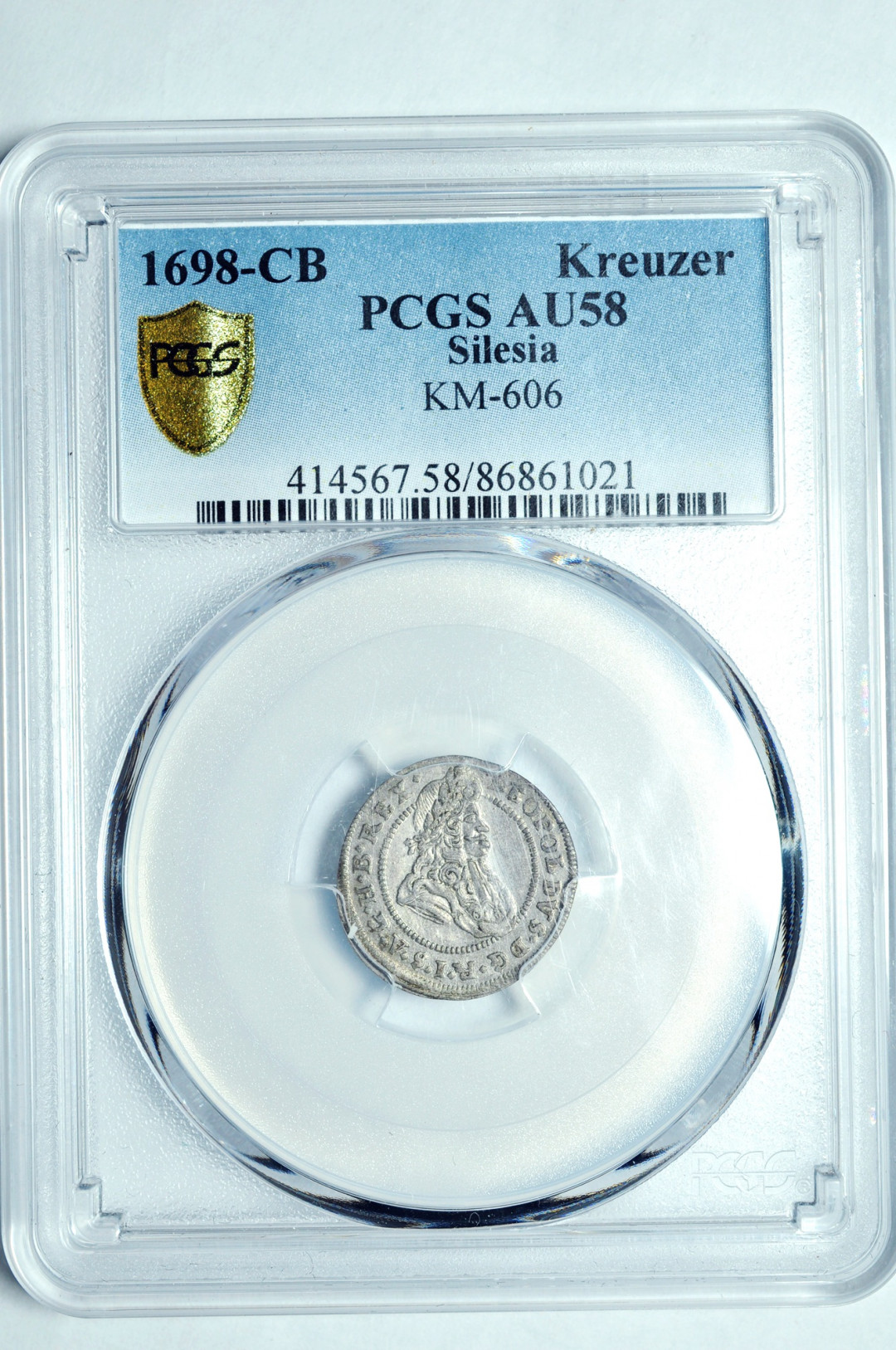 《竞宝斋》钱币微拍-第2场（0佣金包邮） PCGS AU58 神圣罗马帝国 1698年CB版 西里西亚 1克鲁泽银币  亚军分数 克书价高