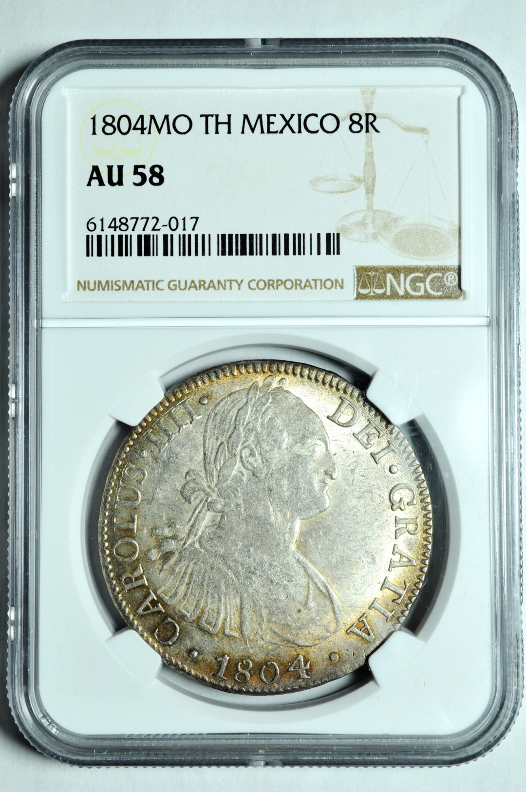 《竞宝斋》钱币微拍-第2场（0佣金包邮） NGC AU58墨西哥1804年卡四8R 银币
