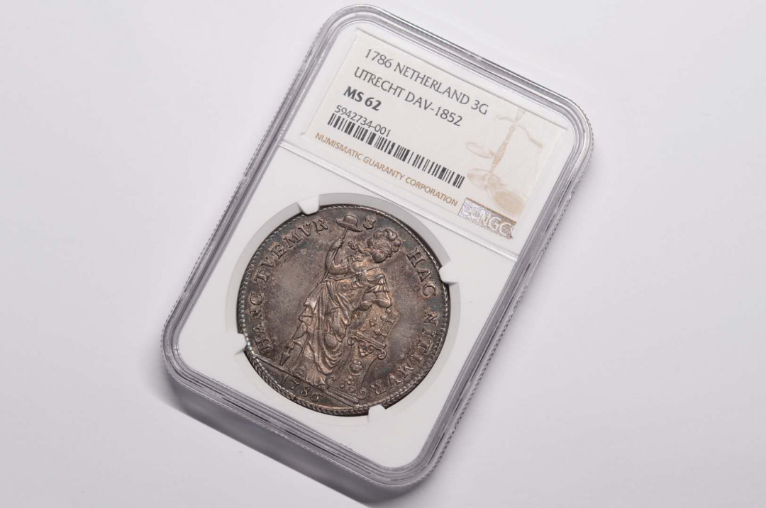 凡希社世界钱币微拍第一百六十八期 荐！1786乌特勒支3盾大银NGC-MS62包浆绝美！