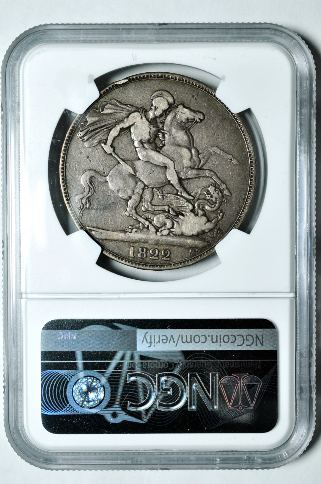 《竞宝斋》钱币微拍-第2场（0佣金包邮） NGC VF 英国1822年 乔四 马剑克朗大银币 原味未处理
