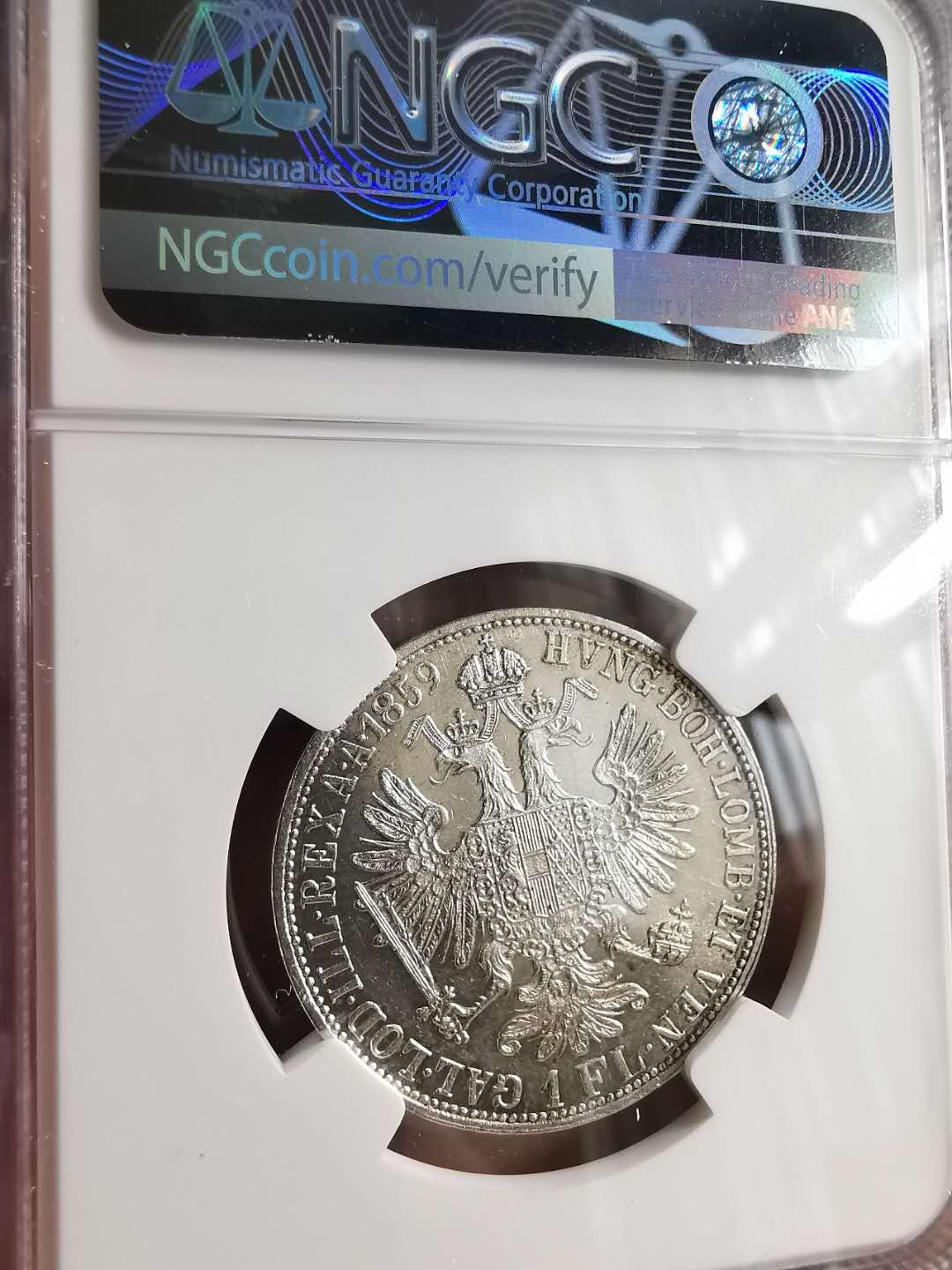 凡希社世界钱币微拍第一百六十八期 1859奥地利佛罗林NGC-MS63年青头像