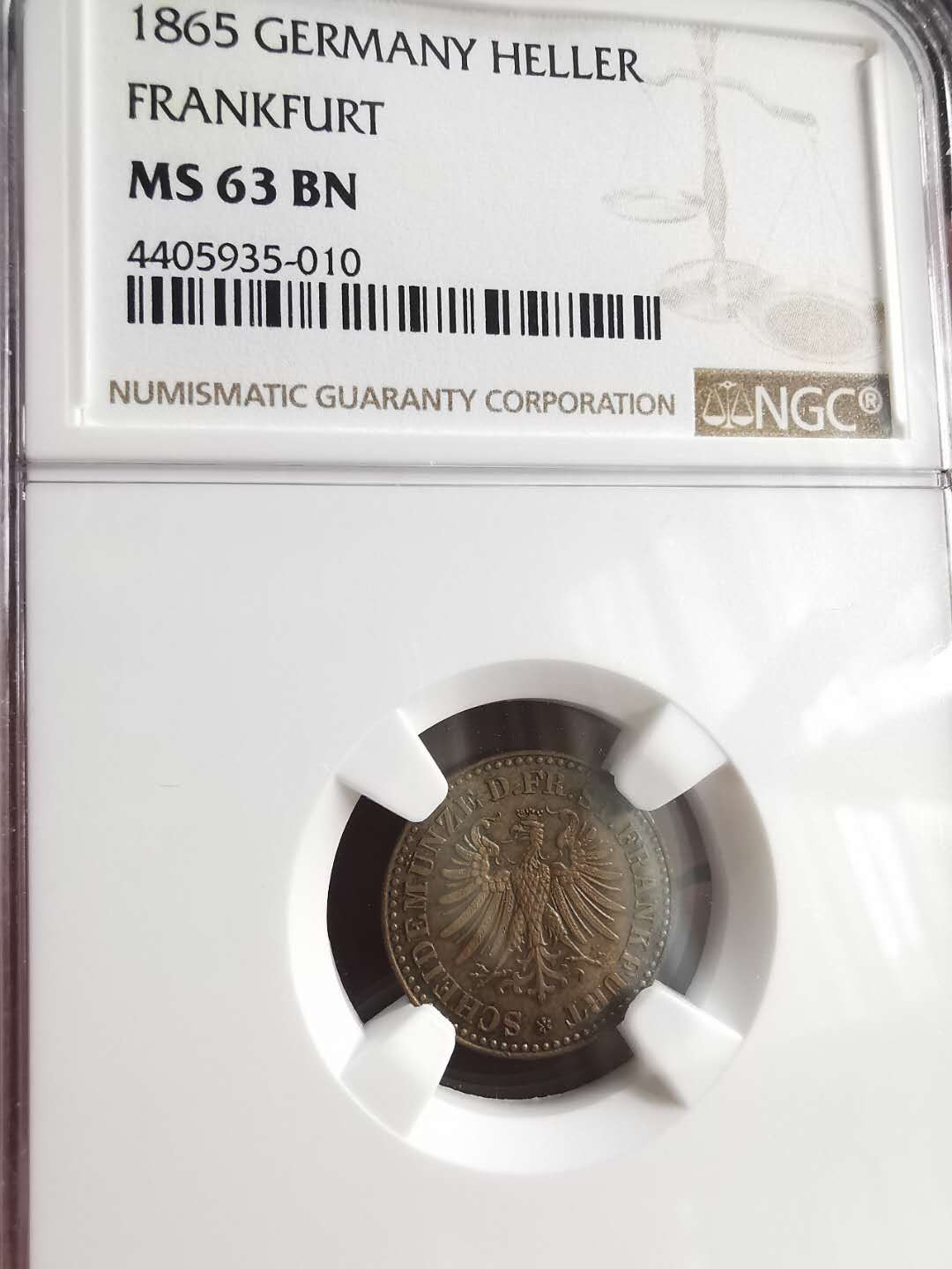 凡希社世界钱币微拍第一百六十八期 1865法兰克福HELLER铜币NGC-MS63