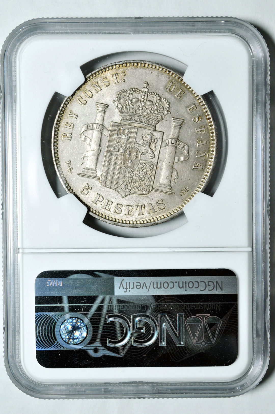 《竞宝斋》钱币微拍-第2场（0佣金包邮） NGC MS62 西班牙1892年5比塞塔 大银币