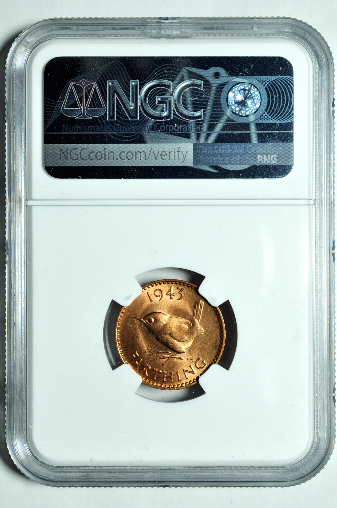 《竞宝斋》钱币微拍-第2场（0佣金包邮） 英国1943年1/4便士铜币 ngc ms64