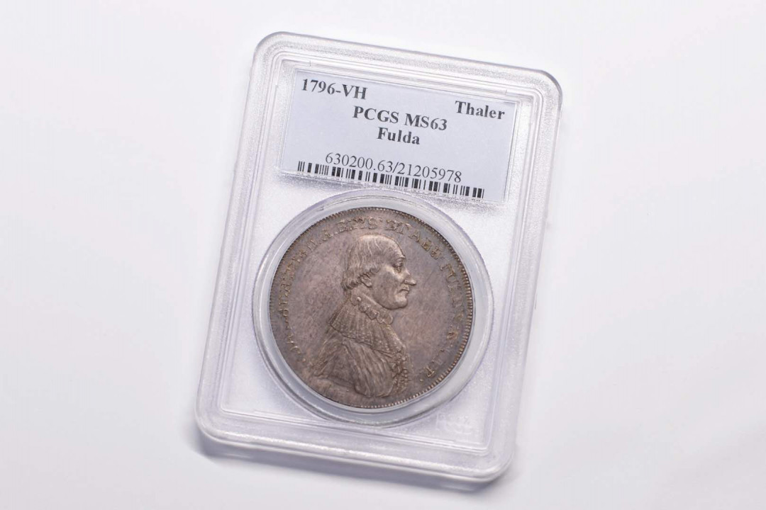 凡希社世界钱币微拍第一百六十八期 稀！1796VH德国富尔达主教区泰勒大银PCGS-MS63欧陆经典包浆！