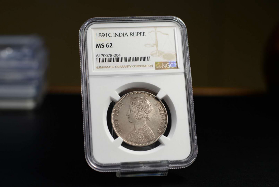 凡希社世界钱币微拍第一百六十八期 荐！1891C英属印度小维卢比NGC-MS62淡彩！