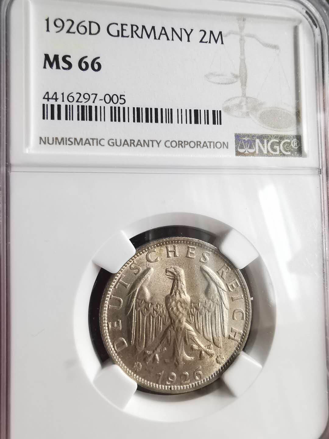 凡希社世界钱币微拍第一百六十八期 1926魏玛银2马克NGC-MS66高分！