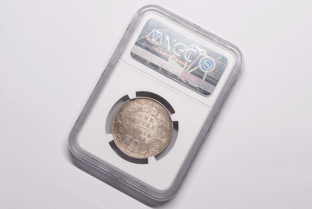凡希社世界钱币微拍第一百六十八期 荐！1891C英属印度小维卢比NGC-MS62淡彩！