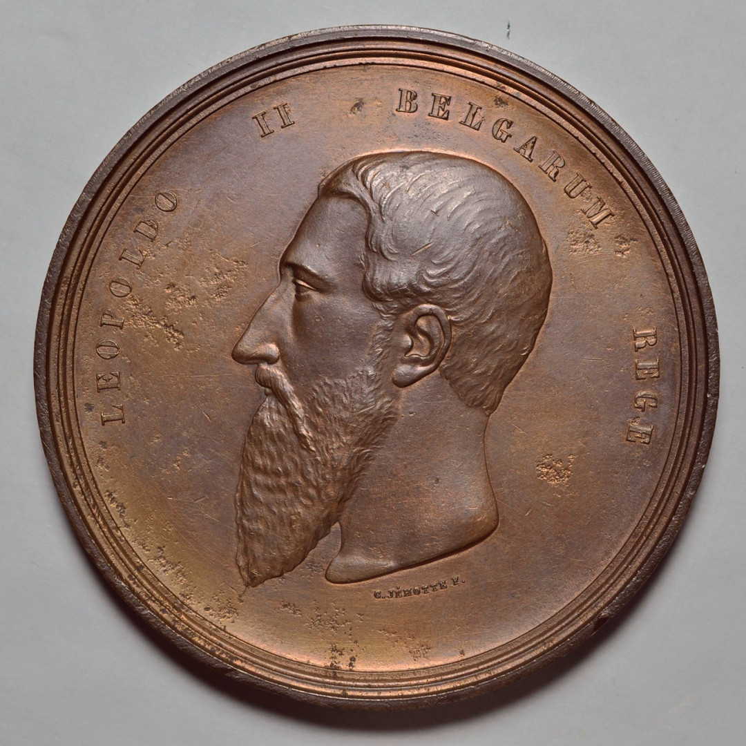 《竞宝斋》钱币微拍-第2场（0佣金包邮） 世纪 比利时利奥波德 超大型铜章（重达218克，直径75.3毫米）