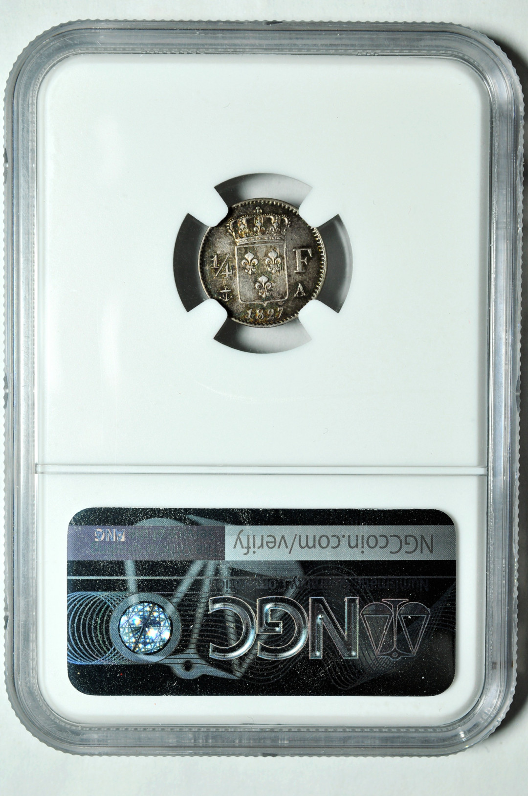 《竞宝斋》钱币微拍-第2场（0佣金包邮） NGC UNC法国查理十1827年1/4法郎  银币