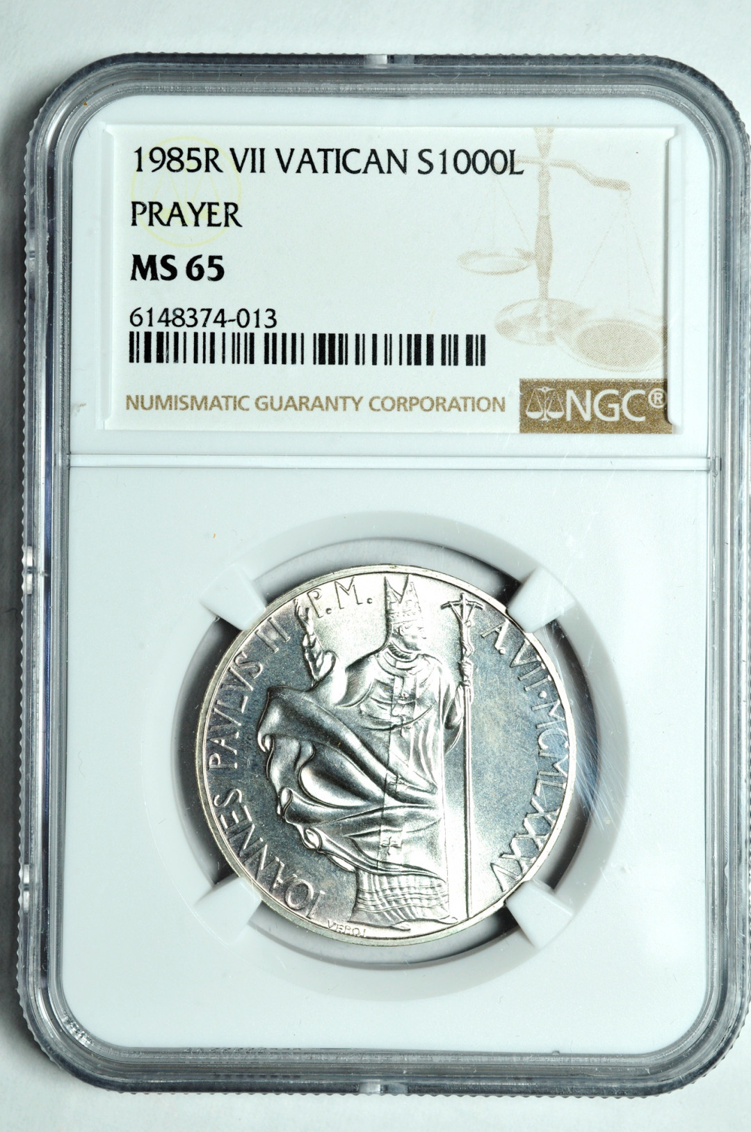 《竞宝斋》钱币微拍-第2场（0佣金包邮） NGC MS65 梵蒂冈 1000里拉 银币