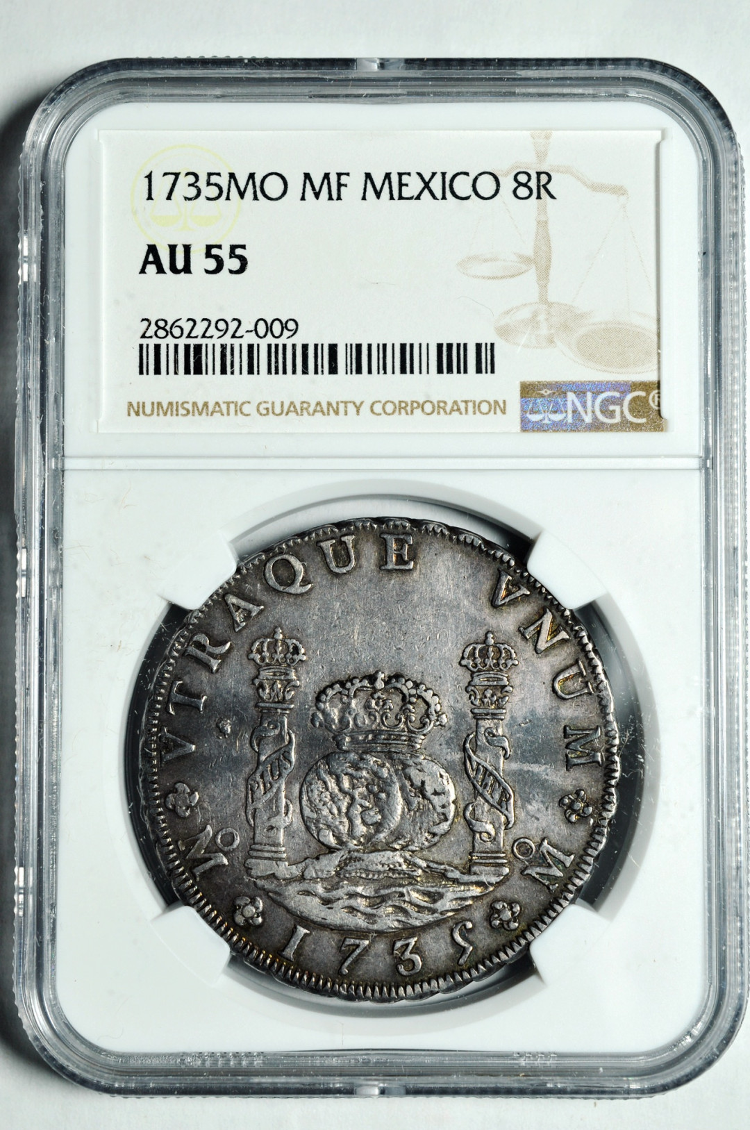 《竞宝斋》钱币微拍-第2场（0佣金包邮） NGC AU55墨西哥1735年早期地球8R 银币