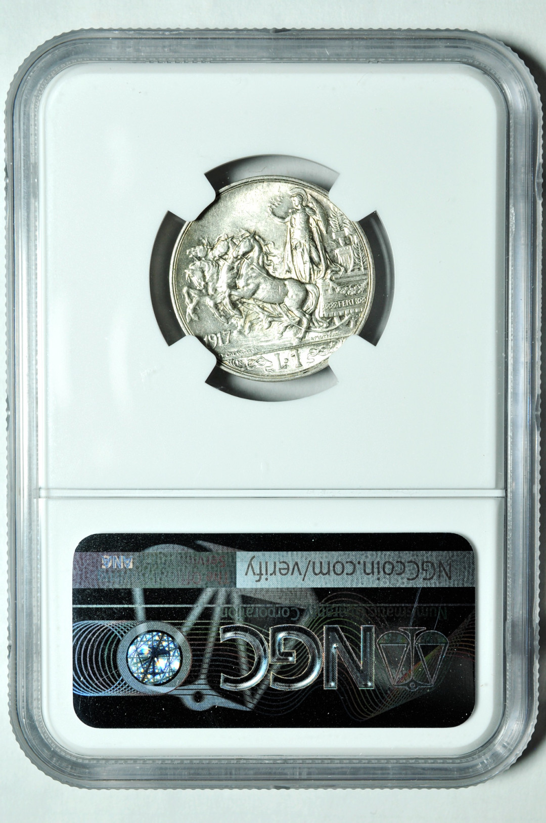 《竞宝斋》钱币微拍-第2场（0佣金包邮） NGC MS62意大利1917年1里拉 银币