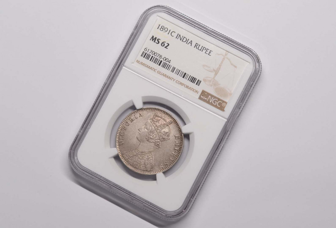 凡希社世界钱币微拍第一百六十八期 荐！1891C英属印度小维卢比NGC-MS62淡彩！
