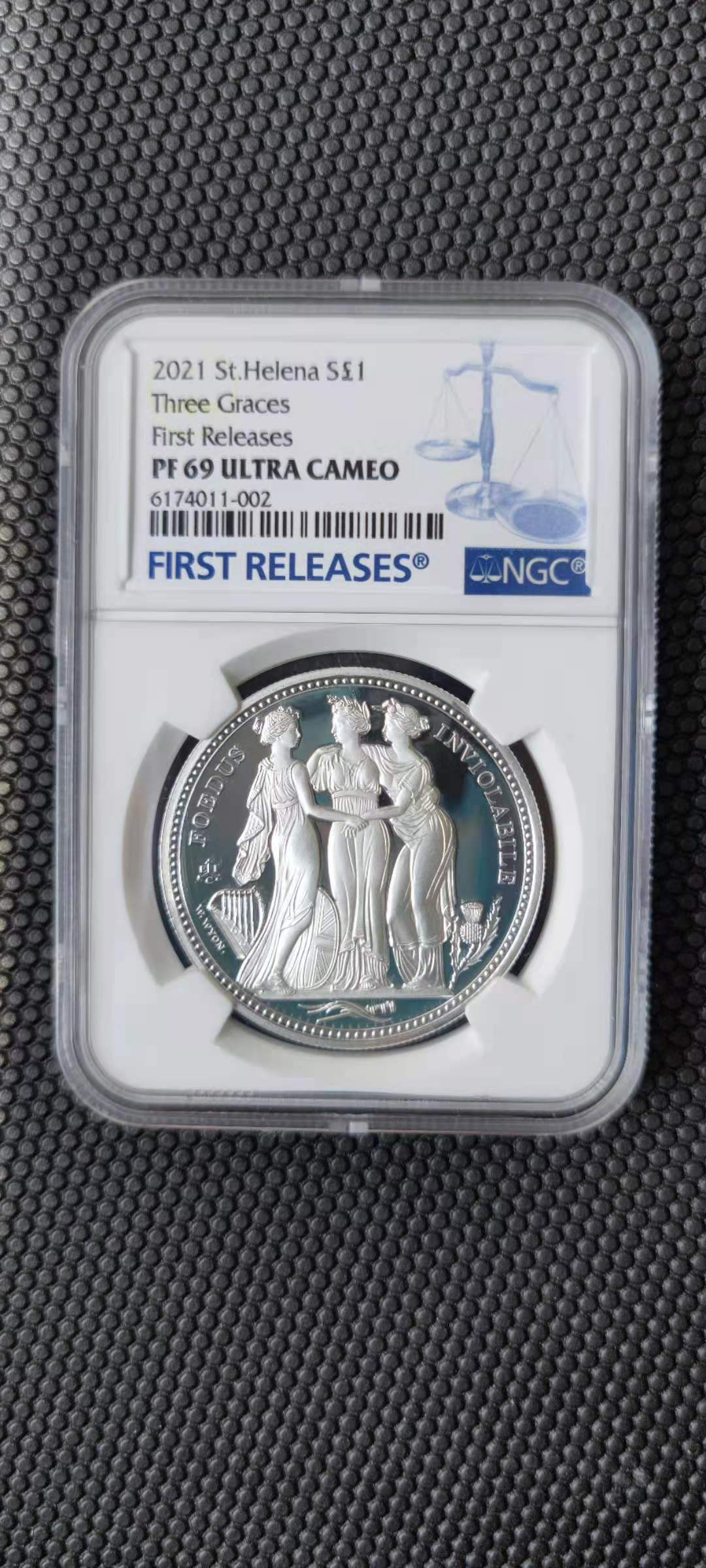 【随心拍&Getcoins】钱币拍卖第九十九期～ 【圣赫勒拿】2021年英国美惠三女神1盎司精制纪念银币
