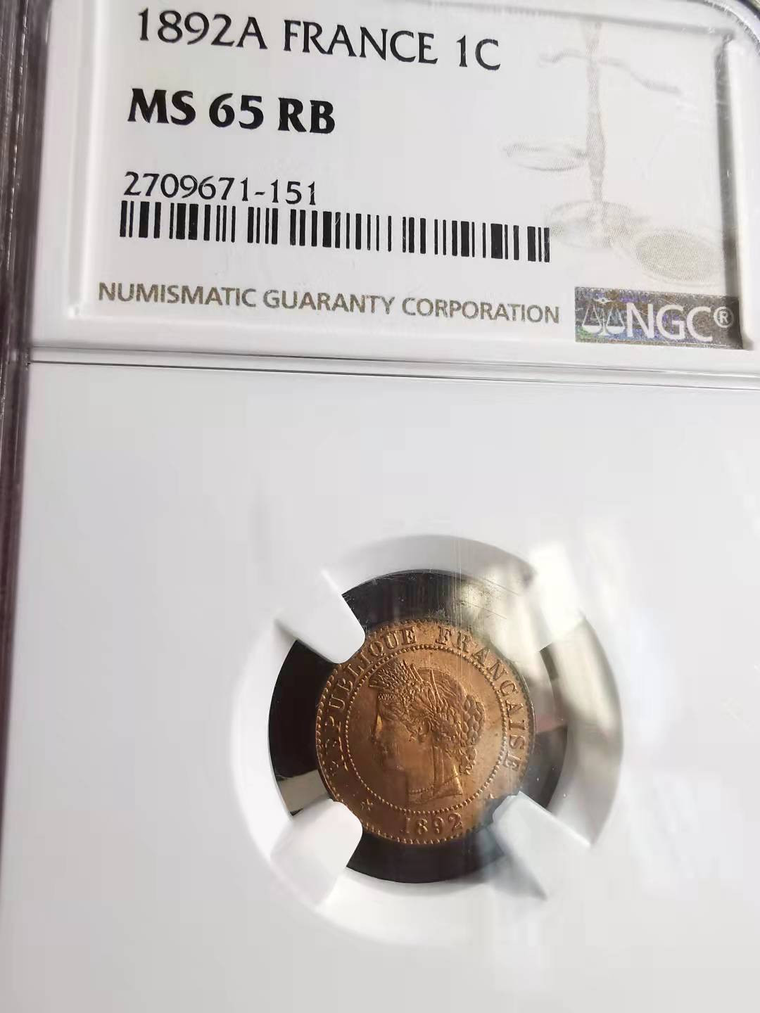 凡希社世界钱币副品捡漏自动拍专场一 荐！1892法国谷物女神1分NGC-MS65