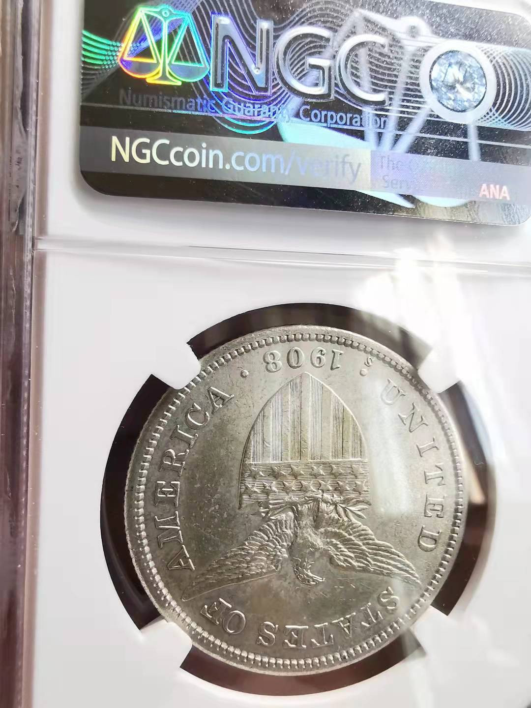 凡希社世界钱币副品捡漏自动拍专场一 1908S美占菲律宾比索NGC-AUD