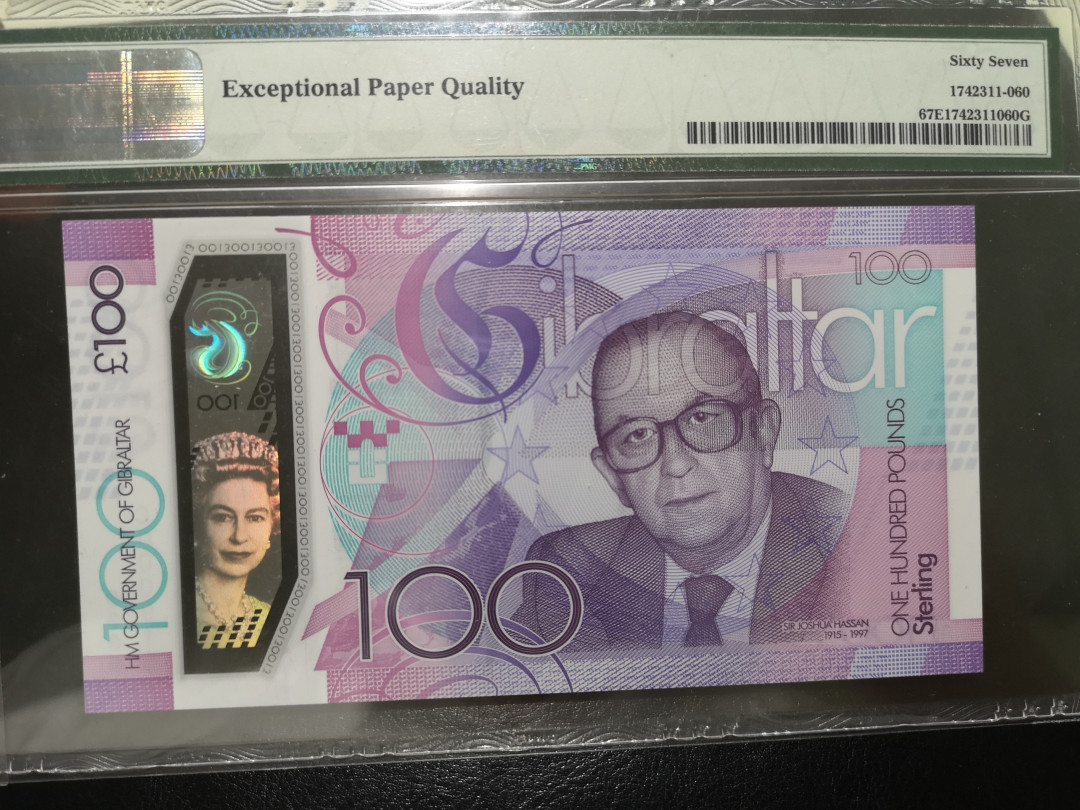 《外钞收藏家》第一百二十四期拍卖 2015年直布罗陀100镑 915百位号 pmg66 纪念钞