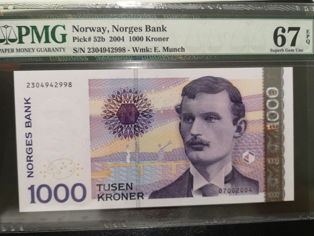 《外钞收藏家》第一百二十四期拍卖 2004年挪威1000克朗 pmg67 