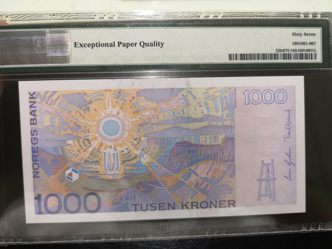 《外钞收藏家》第一百二十四期拍卖 2004年挪威1000克朗 pmg67 