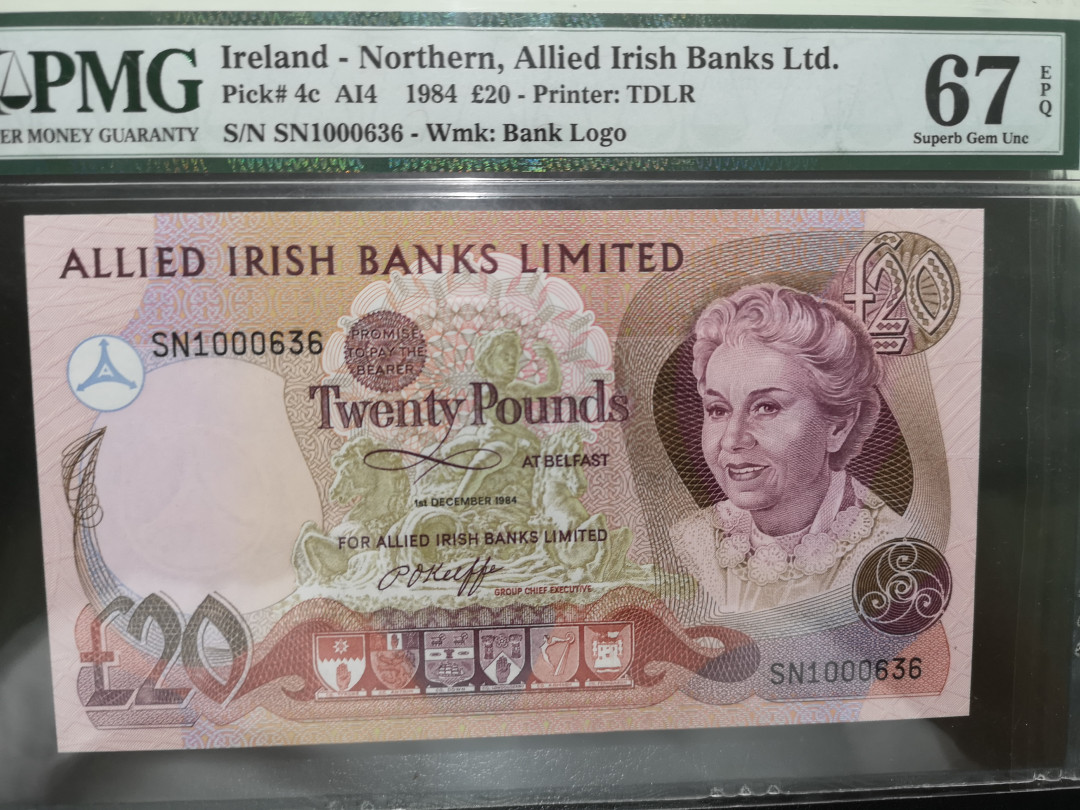 《外钞收藏家》第一百二十四期拍卖 1984年北爱尔兰20镑 pmg67 636百位号