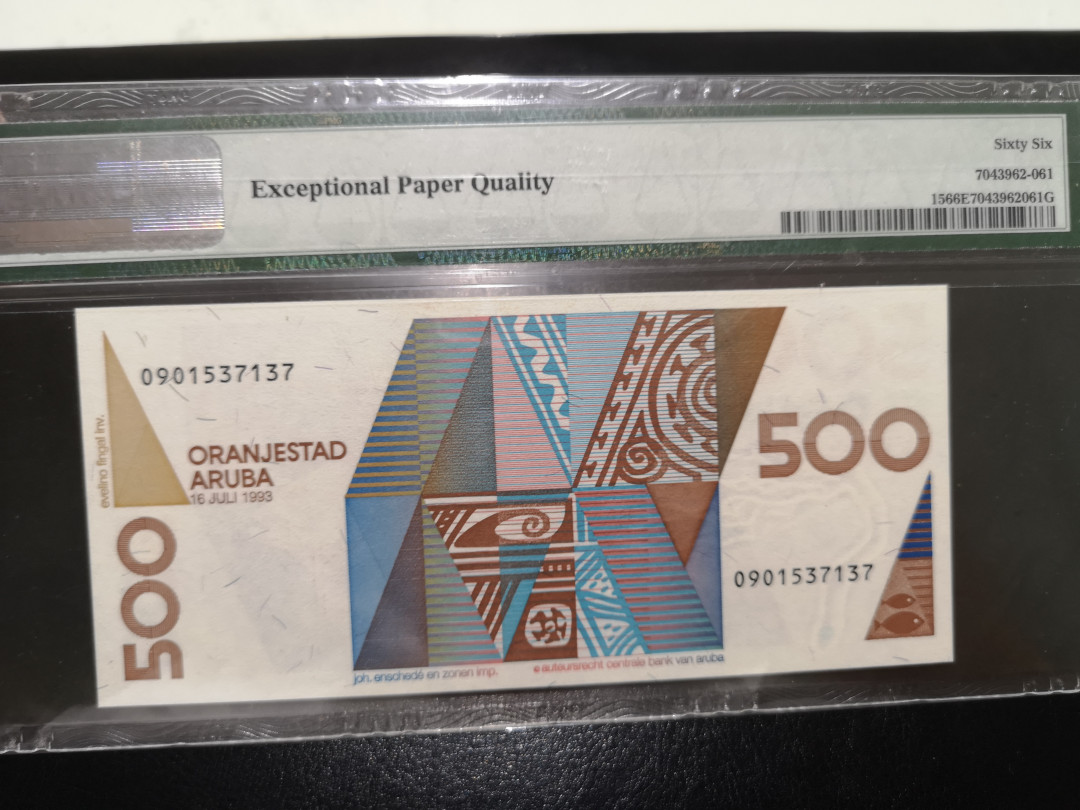 《外钞收藏家》第一百二十四期拍卖 1993年阿鲁巴500 JEZ印刷 pmg66