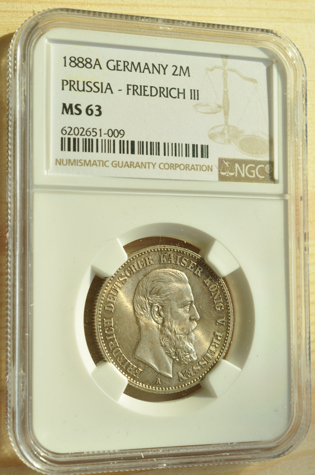 《竞宝斋》钱币微拍-第3场（0佣金包邮） NGC MS63 德国普鲁士三皇之年1888年 2马克银币