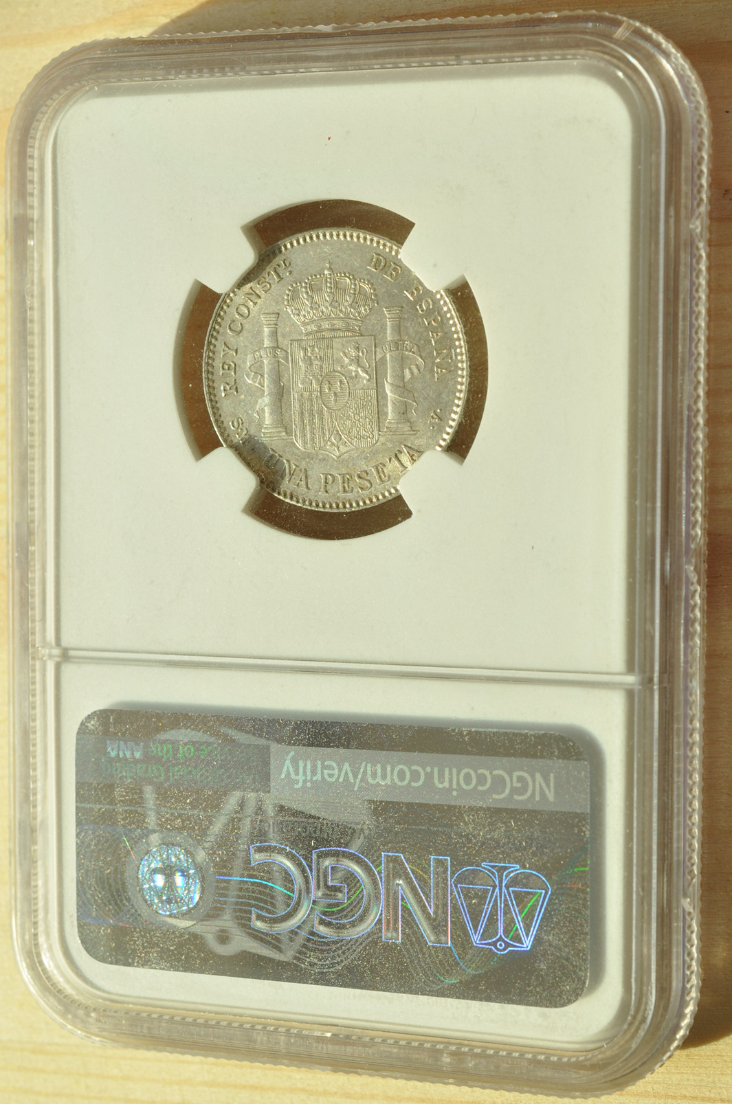 《竞宝斋》钱币微拍-第3场（0佣金包邮） NGC MS61 西班牙1901年 1 比塞塔 银币 原光