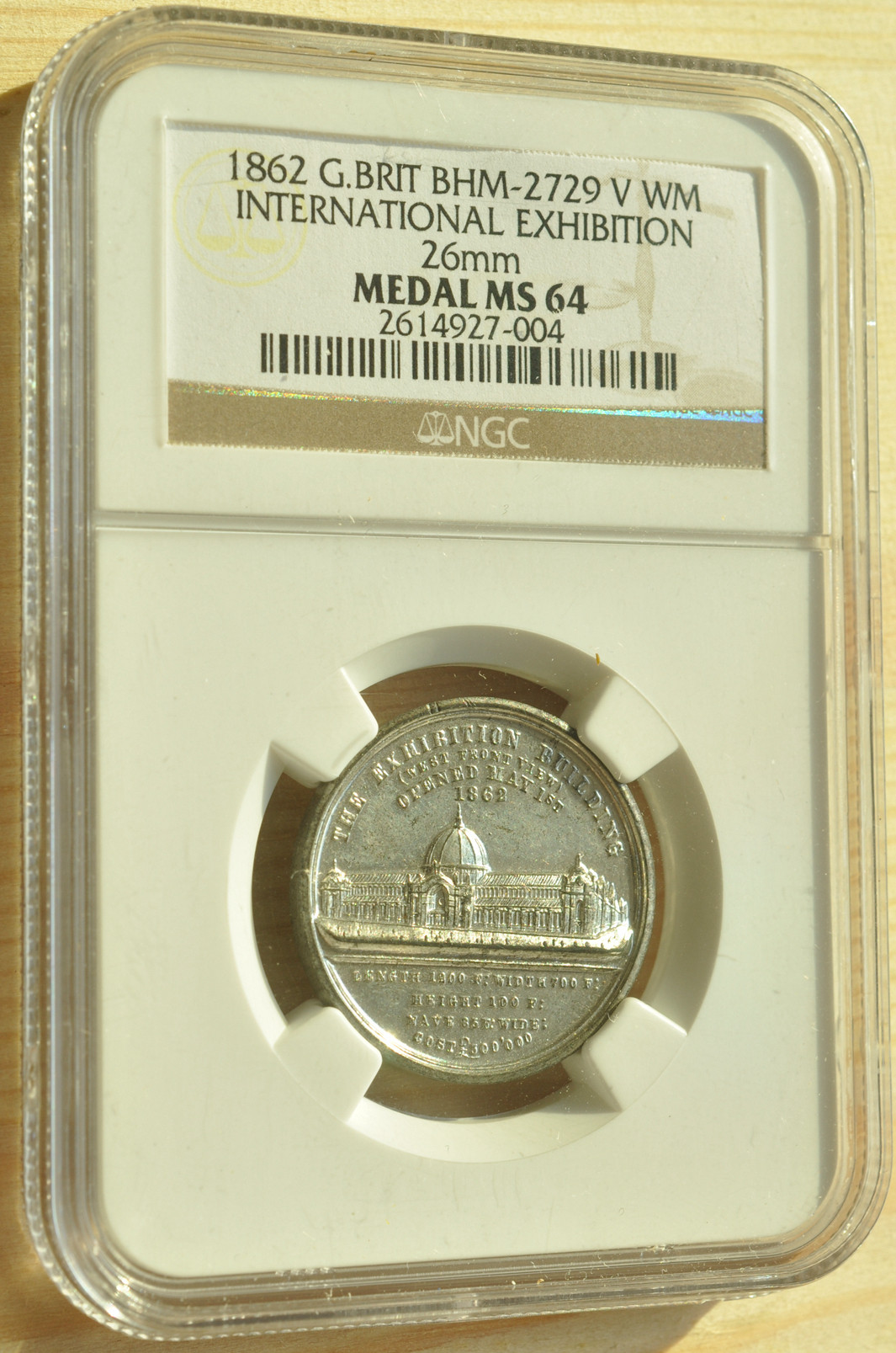 《竞宝斋》钱币微拍-第3场（0佣金包邮） 1862年英国国际博览会（白金属）章，稀少品种 BMH-2729