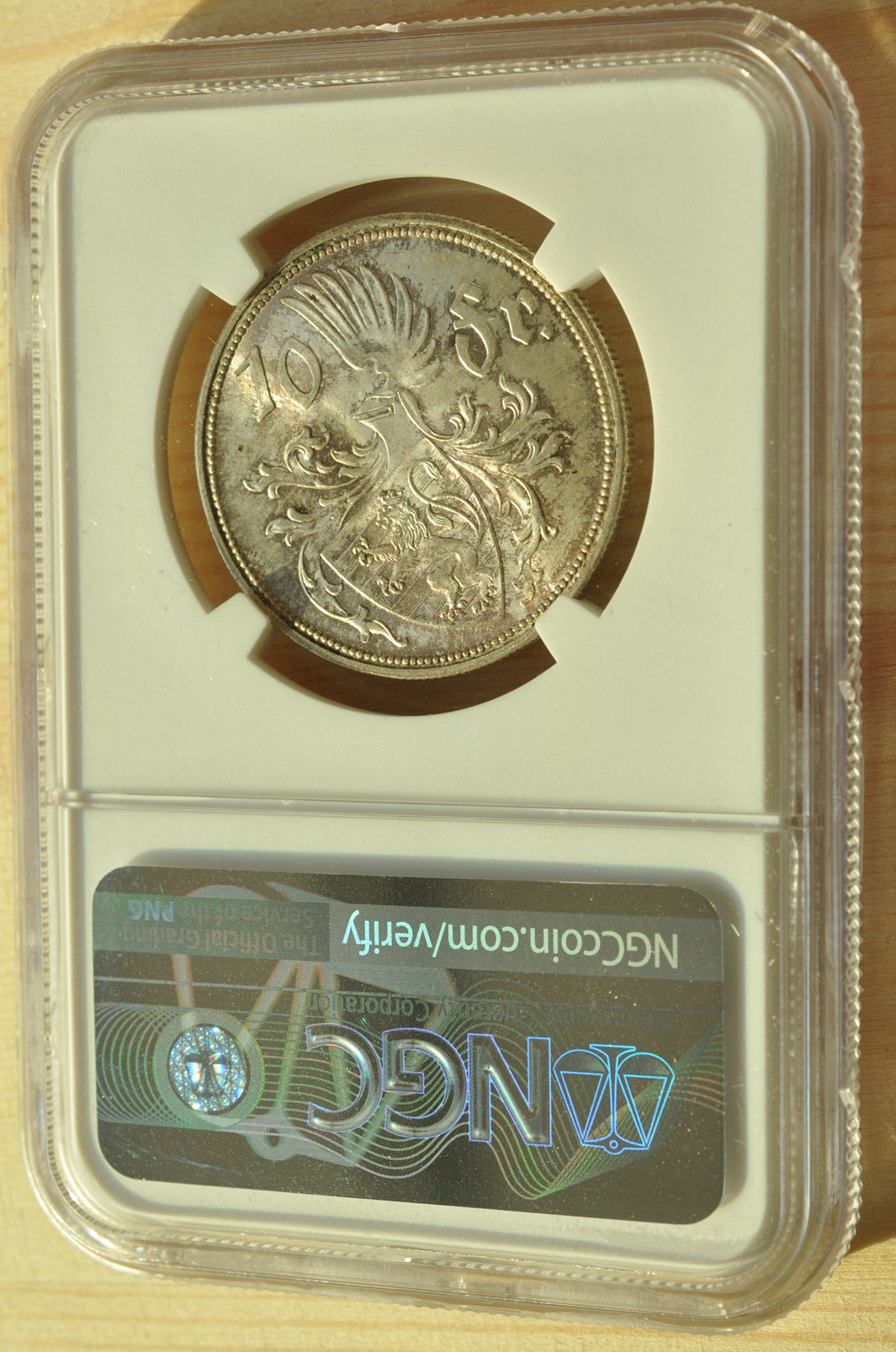 《竞宝斋》钱币微拍-第3场（0佣金包邮） NGC MS64 卢森堡1929年 10法郎 淡彩包浆