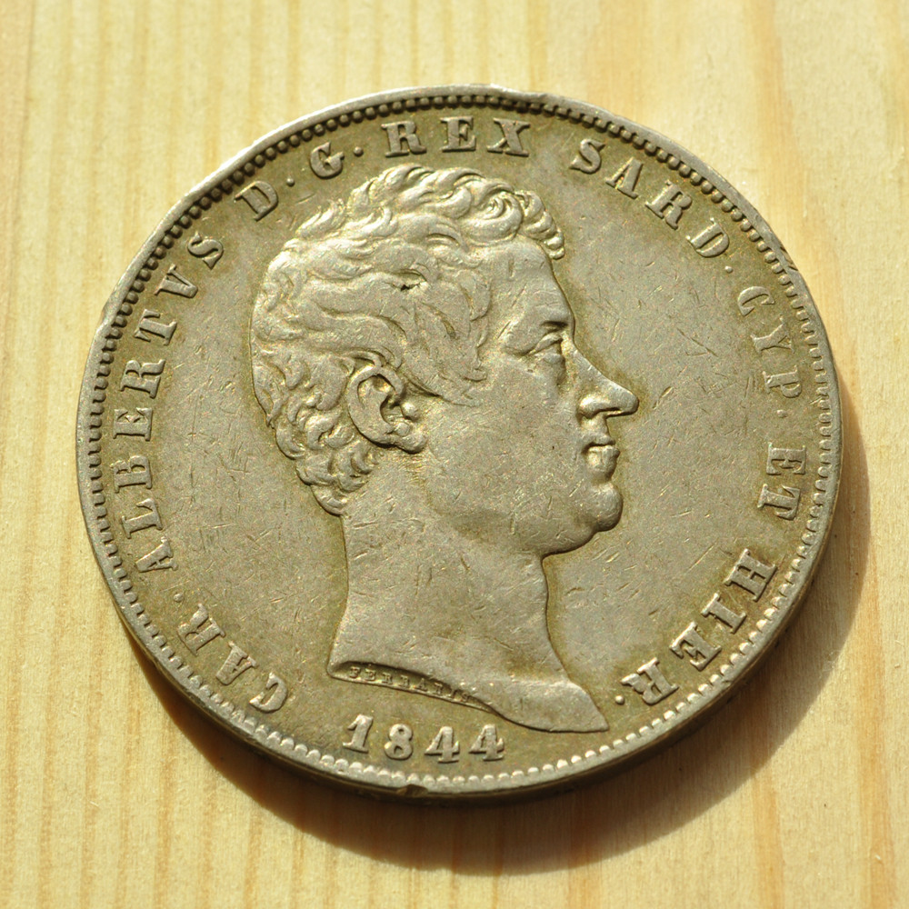 《竞宝斋》钱币微拍-第3场（0佣金包邮） 原味萨丁岛1844年 5里拉银币   重量： 24.9  g    直径： 37.3  mm