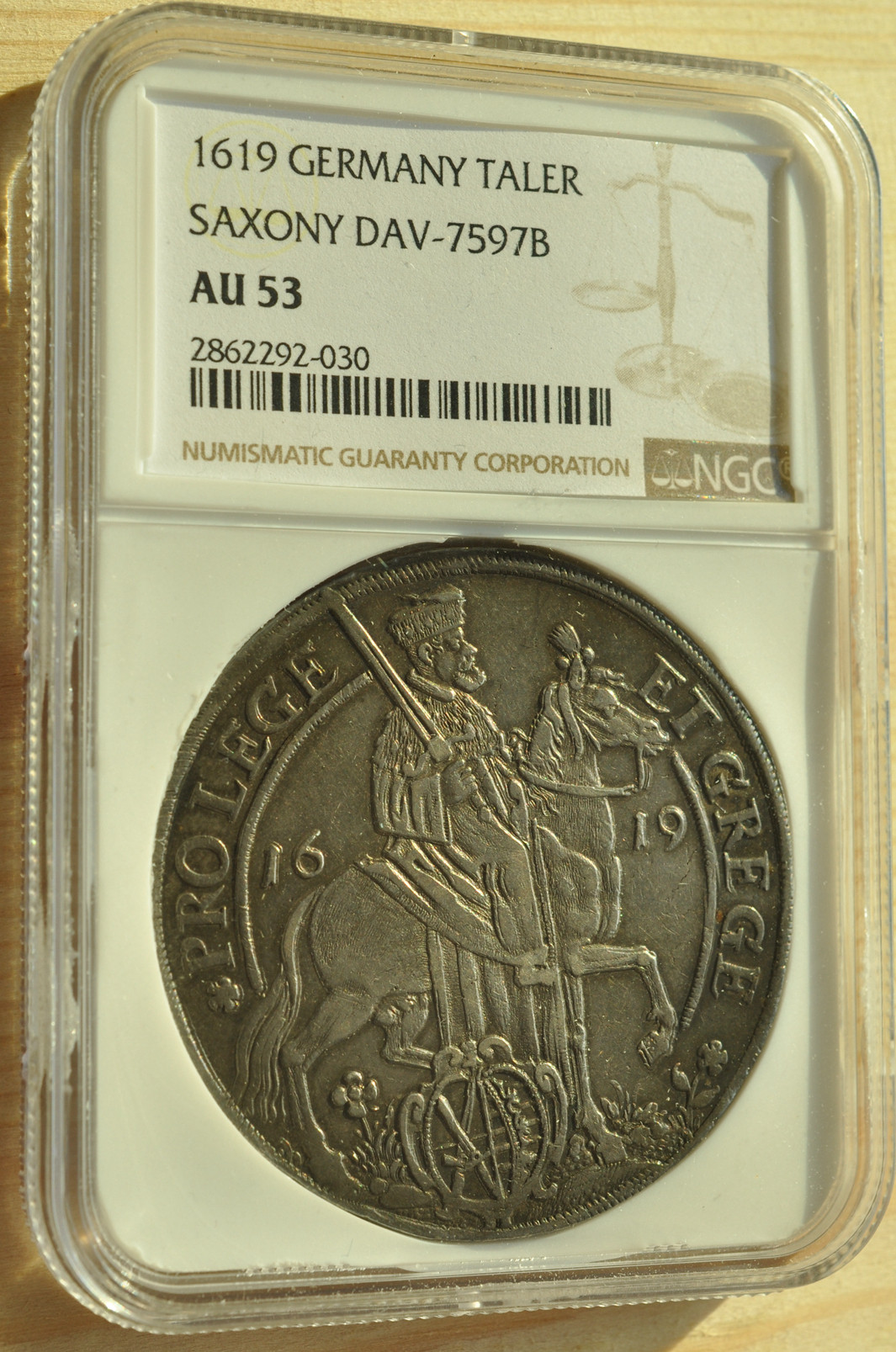《竞宝斋》钱币微拍-第3场（0佣金包邮） NGC AU53 德国萨克森1619年 骑马大泰勒银币 唯一冠军分