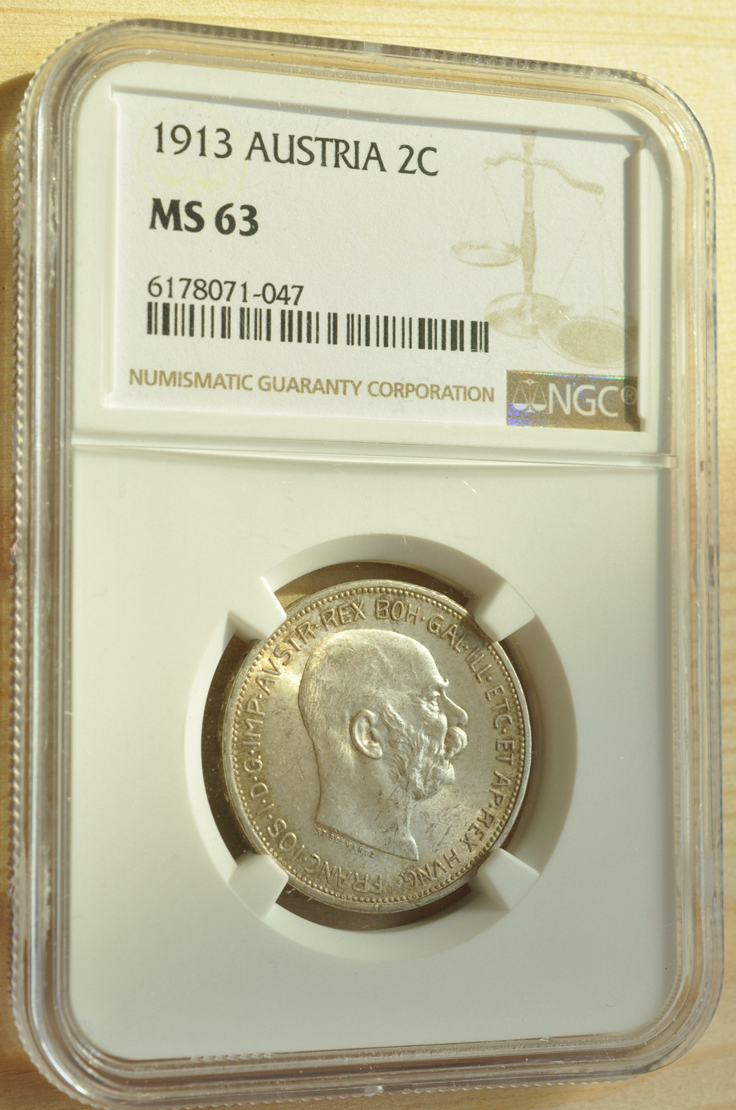 《竞宝斋》钱币微拍-第3场（0佣金包邮） NGC MS63 奥地利1913年2克朗 银币