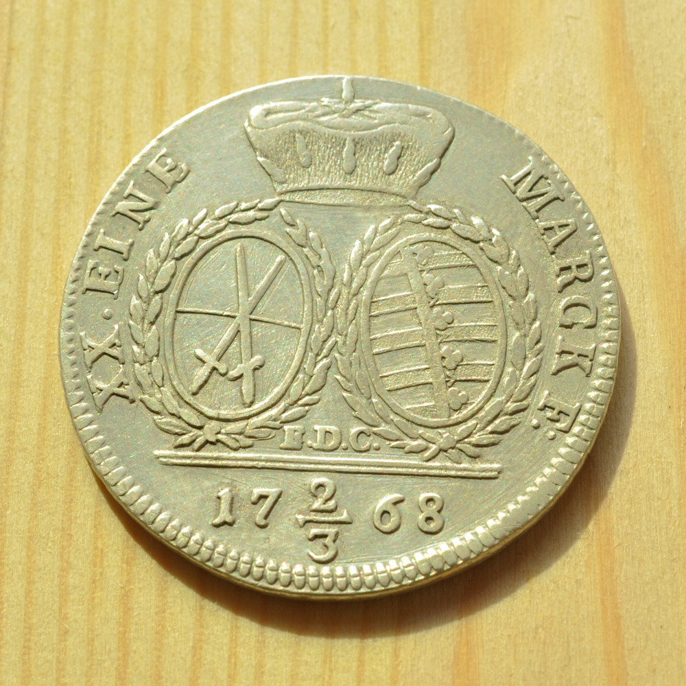 《竞宝斋》钱币微拍-第3场（0佣金包邮） 德邦 萨克森 1768年 2/3 泰勒银币   重量：  13.9 g    直径：   33.6mm