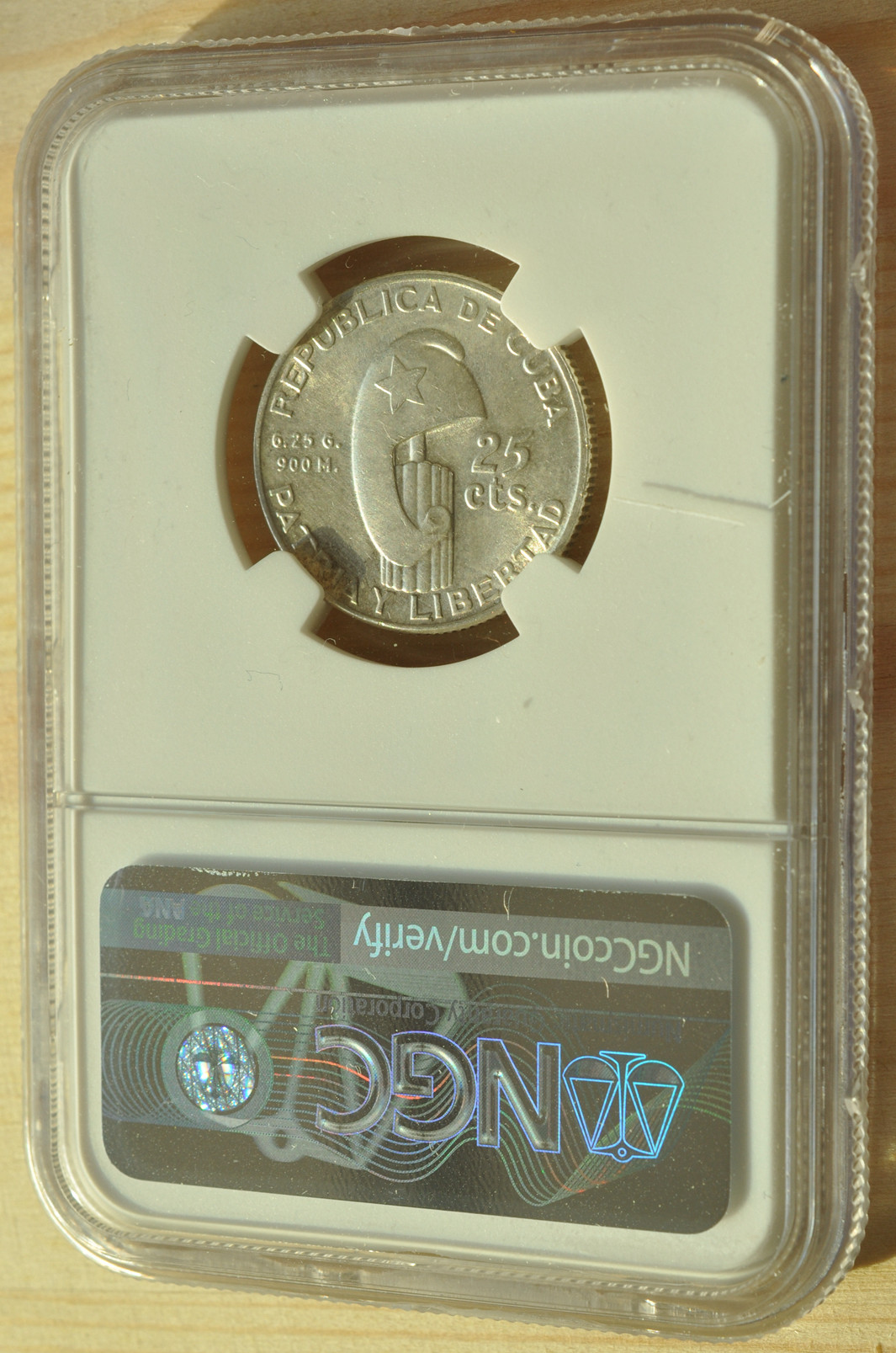 《竞宝斋》钱币微拍-第3场（0佣金包邮） NGC MS63 古巴1953年 何塞马丁 25分 银币 原光