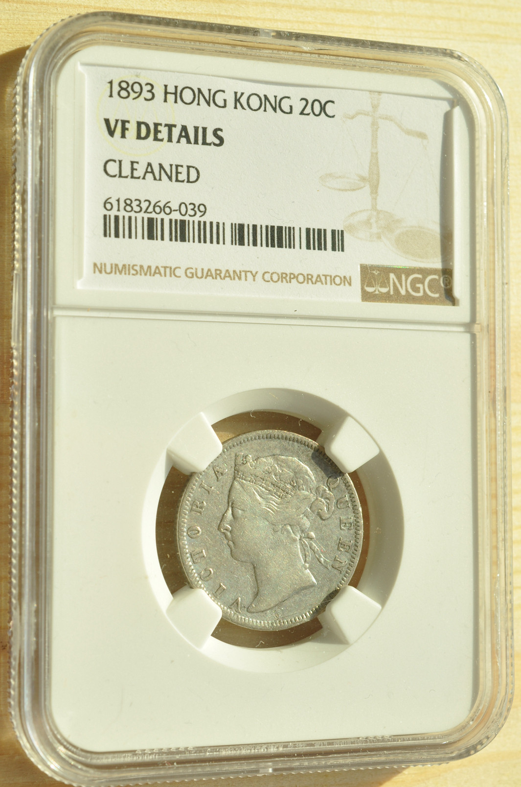 《竞宝斋》钱币微拍-第3场（0佣金包邮） NGC VF 香港1893年 维多利亚女王20分银币 