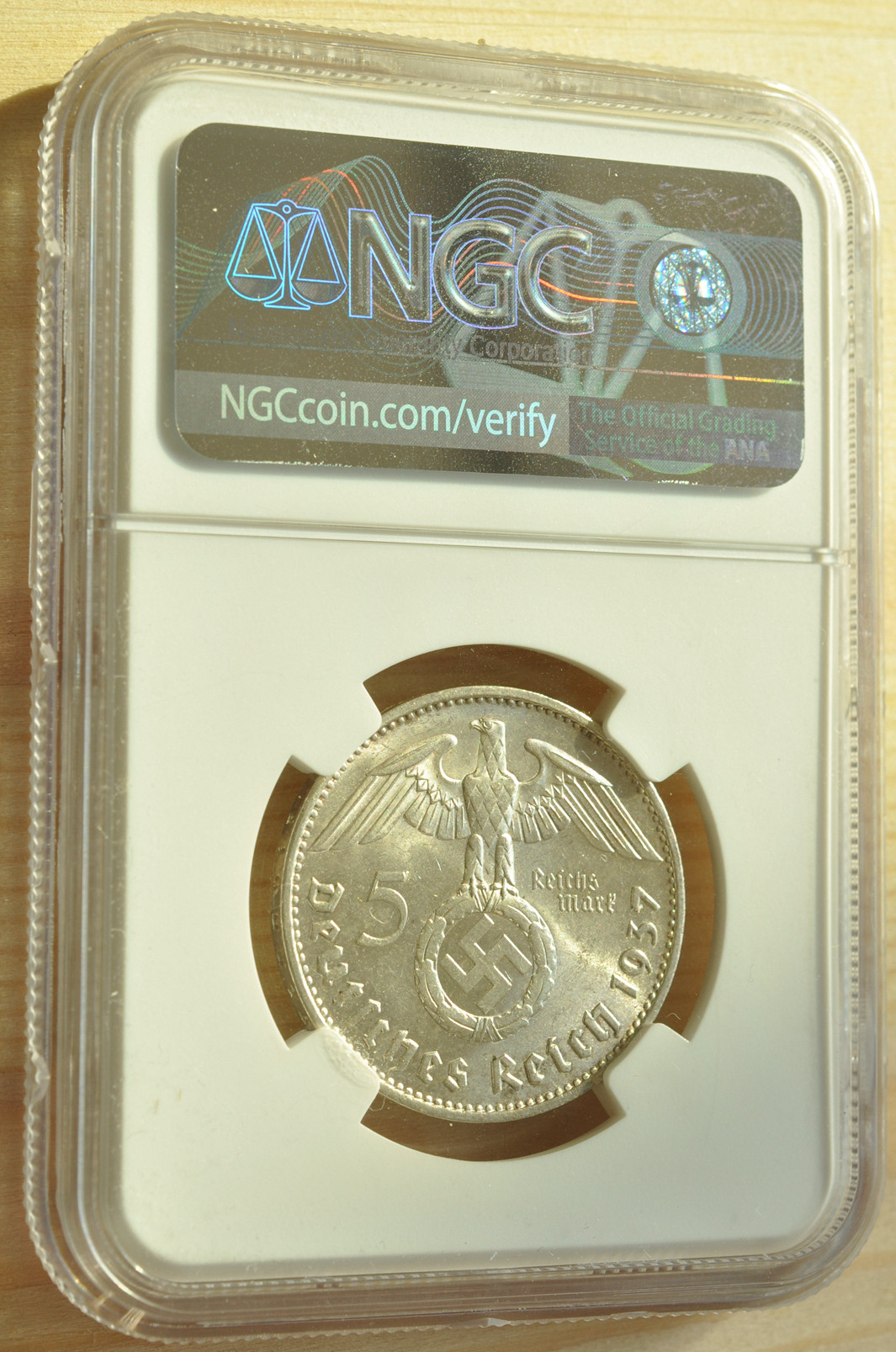 《竞宝斋》钱币微拍-第3场（0佣金包邮） NGC MS63 德国1937F年 5马克 较少年份银币 冠军分