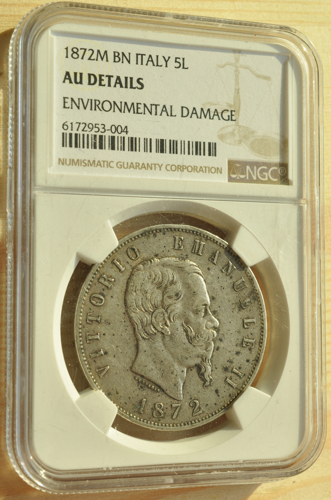 《竞宝斋》钱币微拍-第3场（0佣金包邮） 意大利 1872年 伊曼纽二世 5里拉大银币 NGC-AUD 原味未洗