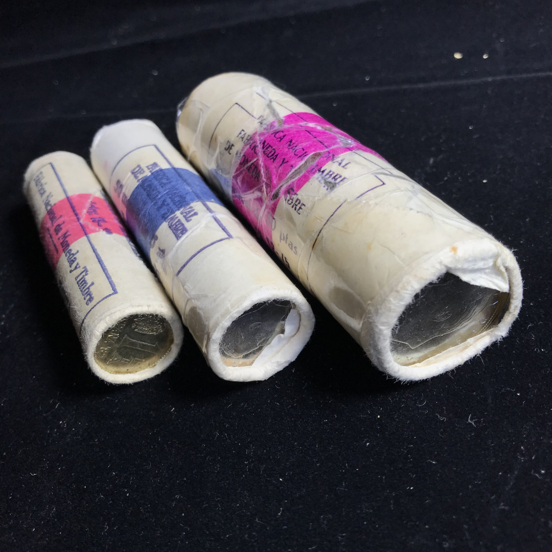 《竞宝斋》钱币微拍-第3场（0佣金包邮） 西班牙1/5/25比塞塔三卷 有修补卷纸