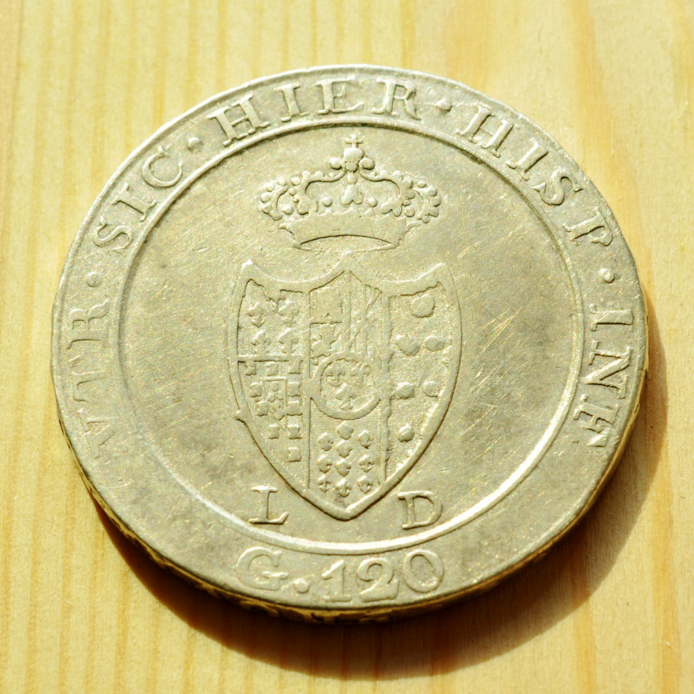 《竞宝斋》钱币微拍-第3场（0佣金包邮） 西西里王国 1805年 120G 大银币   重量：   27.2g    直径：   38mm