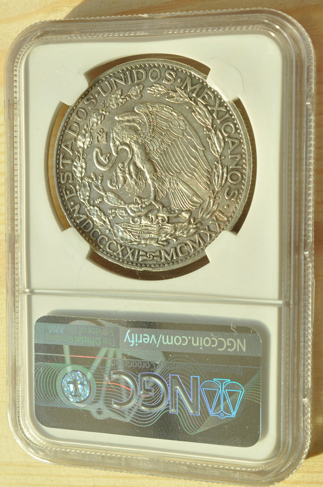 《竞宝斋》钱币微拍-第3场（0佣金包邮） 墨西哥1921年天使女神2比索老鹰大银币 (NGC-UNC细节评级)少见品种