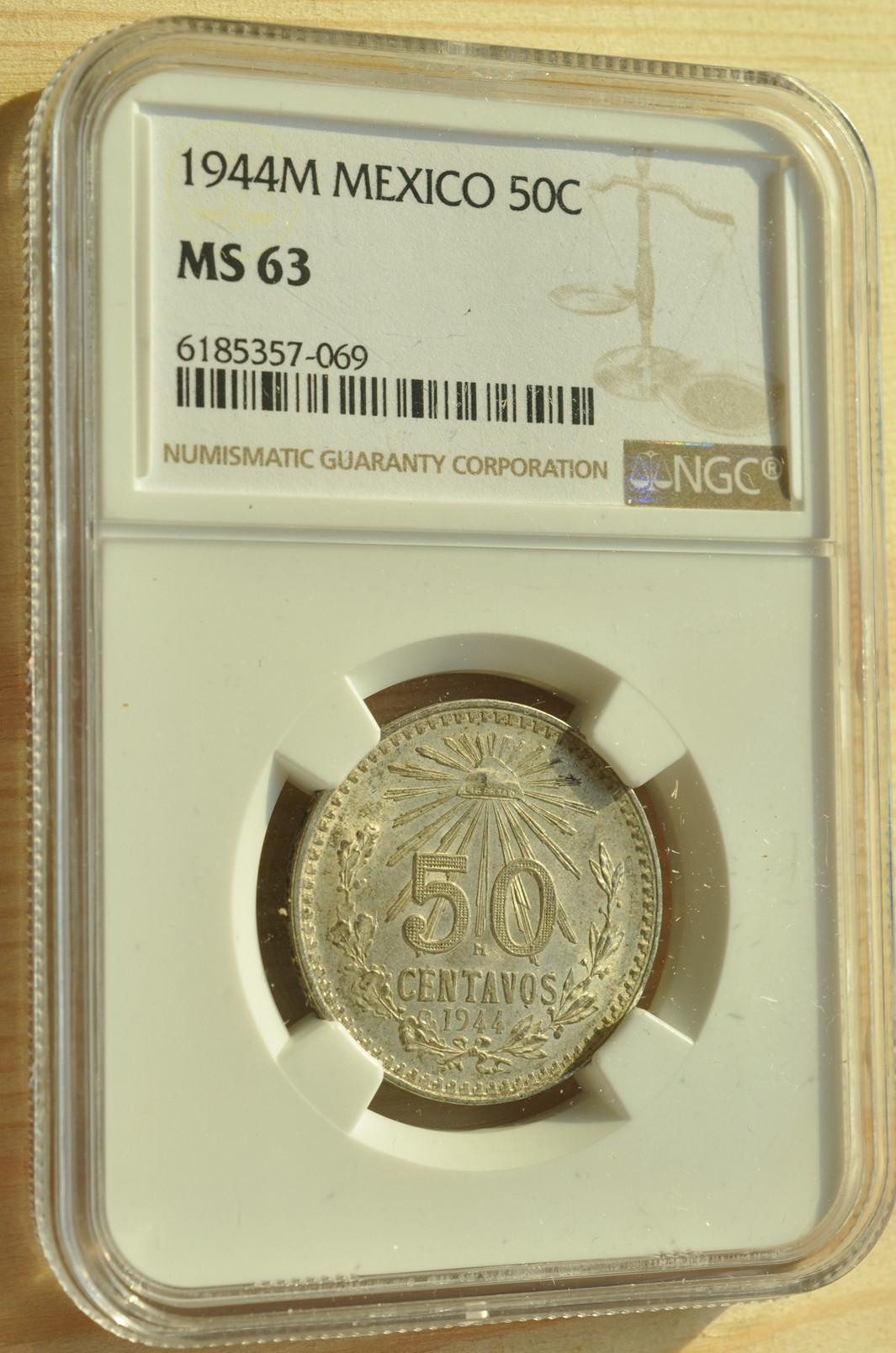 《竞宝斋》钱币微拍-第3场（0佣金包邮） MGC-MS63  墨西哥1944 年 50分 银币  难得好品