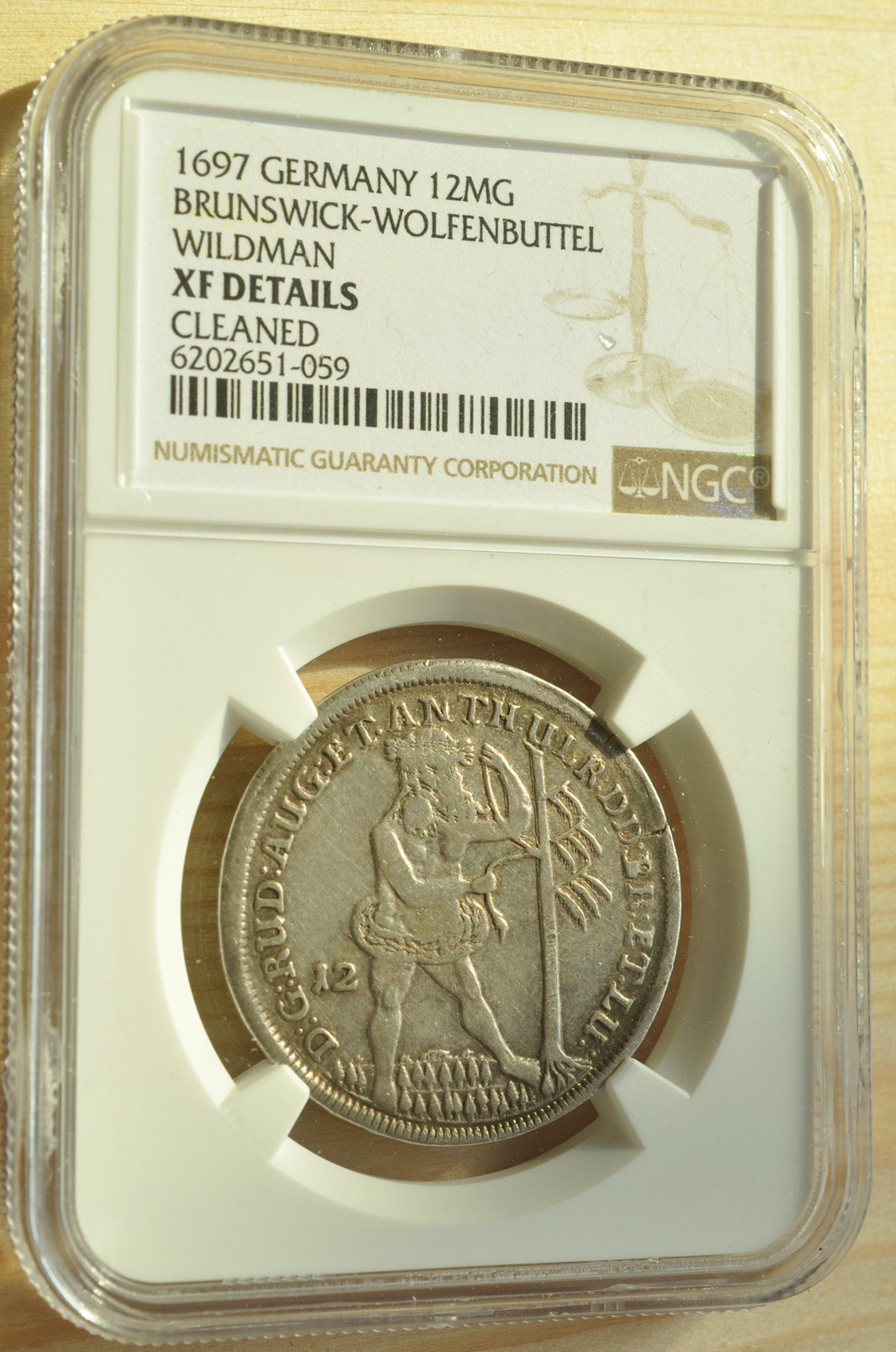 《竞宝斋》钱币微拍-第3场（0佣金包邮） NGC XF 德国布伦瑞克1697年 野人12M银币