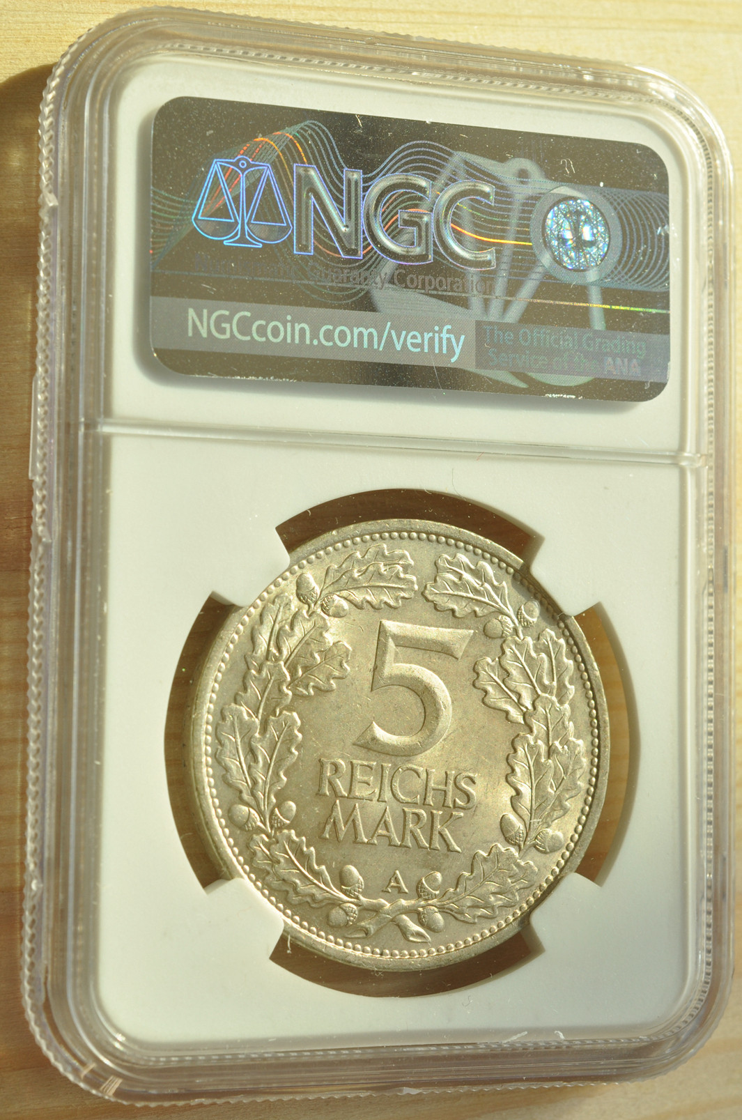 《竞宝斋》钱币微拍-第3场（0佣金包邮） NGC MS62 德国魏玛1925年 5马克银币